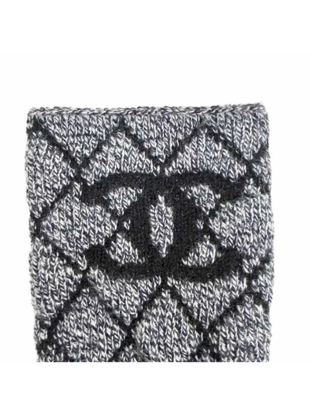 Chanel 18A Cashmere 89% CC Logo Quilted Knit Arm Warmer Arm Cover Gray Black